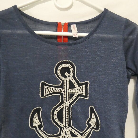XHILARATION | xs - extra small | Navy Blue 3/4 Sleeve Top with Anchor Design - Picture 5 of 16